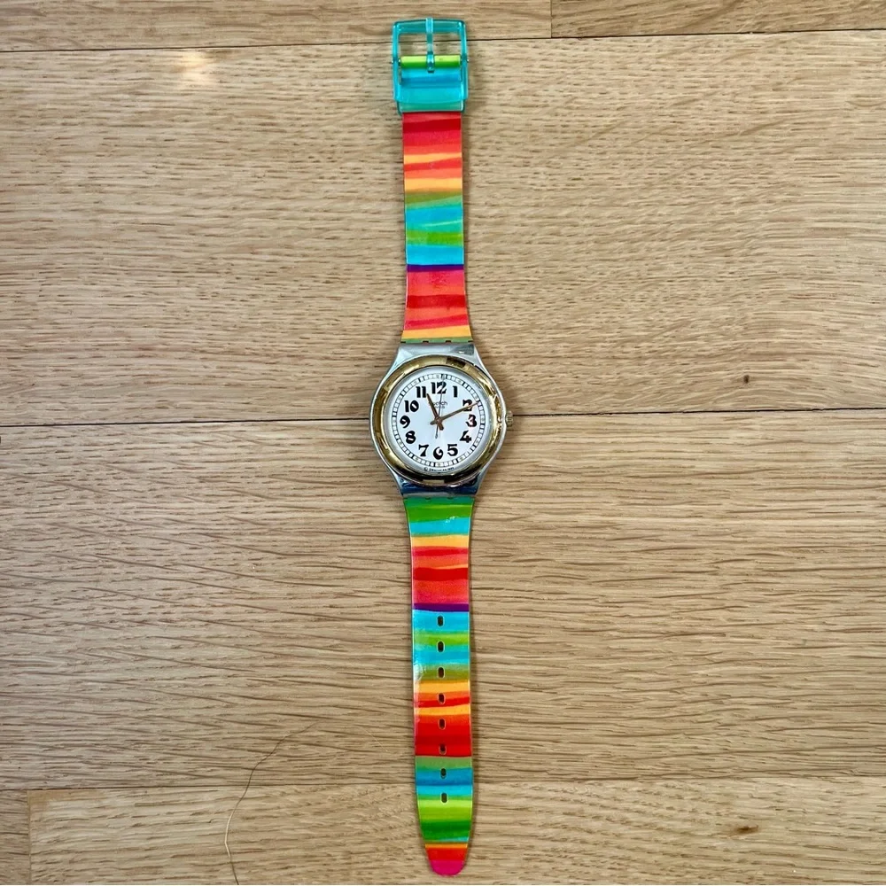 Swatch Irony Big Red Jack YGS100 1994 Vintage Watch With Stripe Band NOT WORKING